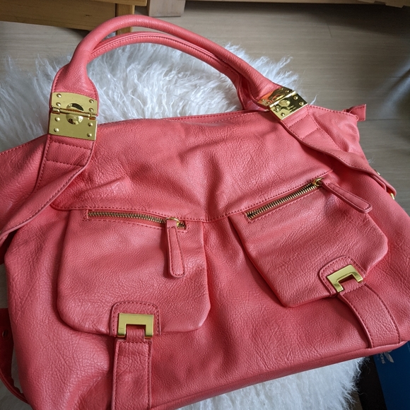 Moto Bag in Pink with Soft Faux Leather and Gold Details - Picture 2 of 5